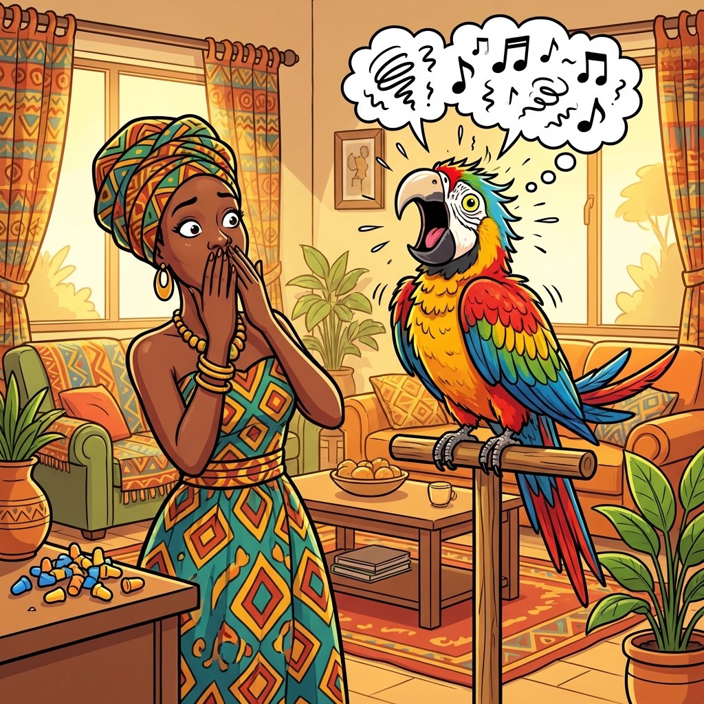 La dame et le perroquet bavard